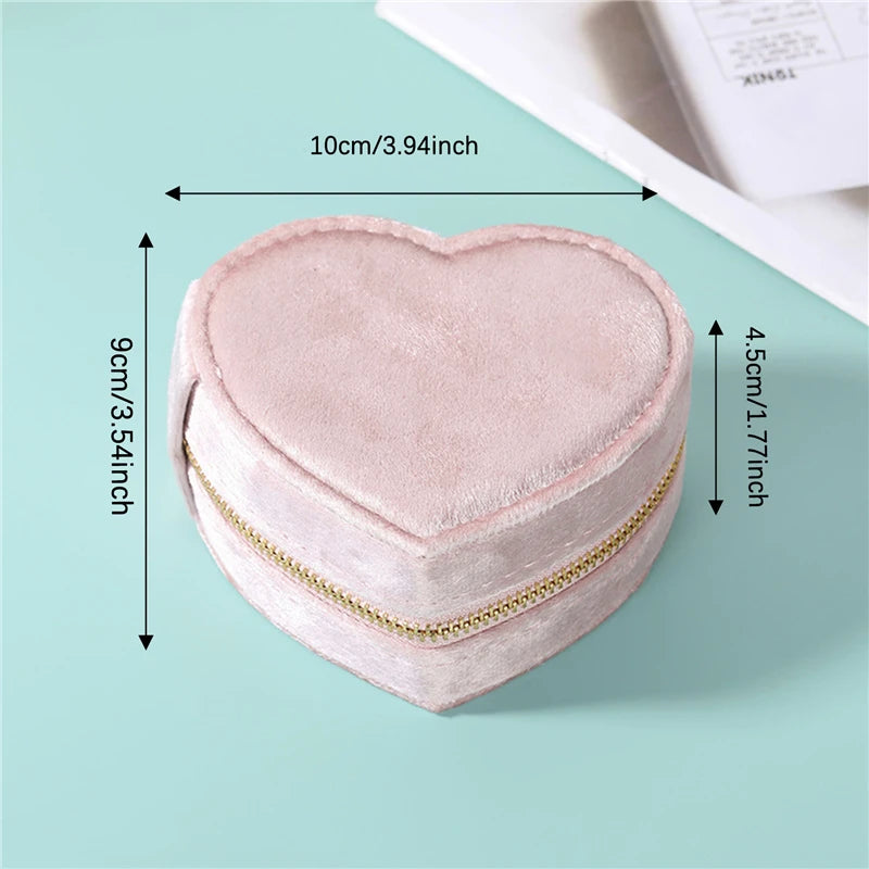 Heart Shape Jewelry Boxes Velvet Jewelry Case For Earrings Necklace Zippered Jewelry Boxes Household Clothing Accessory