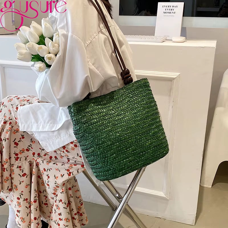 Woven Rattan Bag round Straw Shoulder Bag Small Beach Handbags Women Summer Hollow Handmade Messenger Crossbody Bags