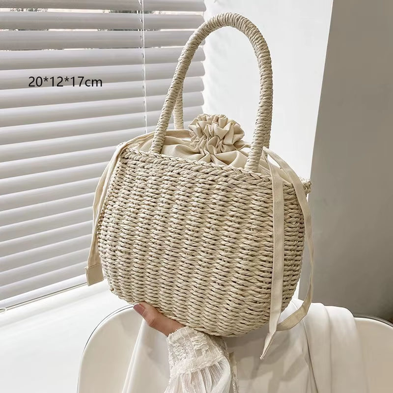 Woven Rattan Bag round Straw Shoulder Bag Small Beach Handbags Women Summer Hollow Handmade Messenger Crossbody Bags
