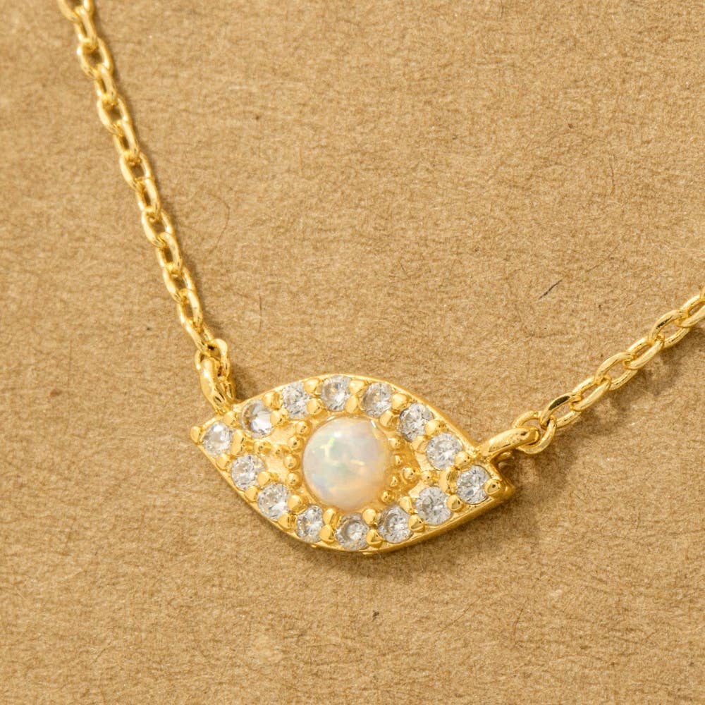 Fame Accessories - Gold Dipped Opal Studded Evil Eye Charm Necklace: G