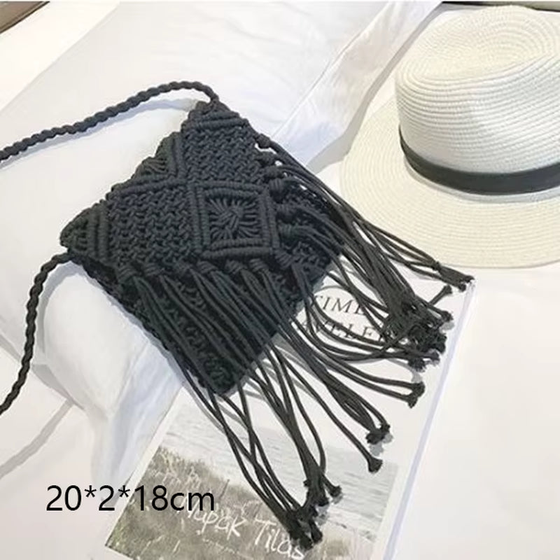 Woven Rattan Bag round Straw Shoulder Bag Small Beach Handbags Women Summer Hollow Handmade Messenger Crossbody Bags