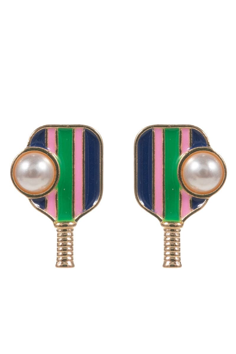 Designature New York - Pickleball Enamel With Pearl Post Earrings Gameday: Pink / ONE