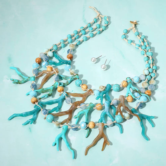 Sensibling Corp. - Celluloid Acetate Coral Beaded Layered Statement Necklace