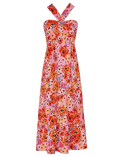 GRACE KARIN 2025 Women's Criss Cross Halterneck Sleeveless Summer Floral Print Flowy A Line Maxi Dress