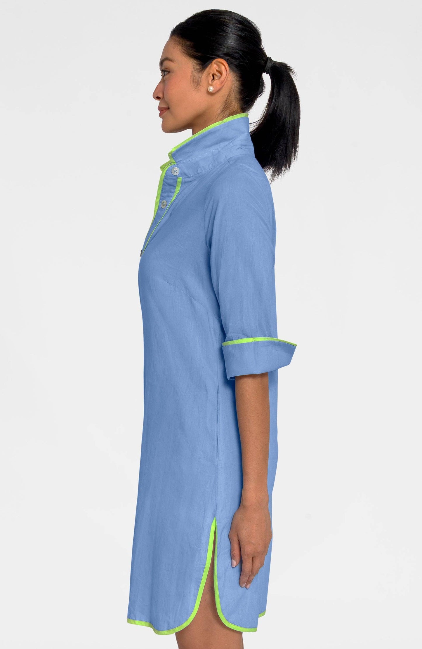 Gretchen Scott LLC - Shirt Tails Short Dress - Cotton: Turquoise / M