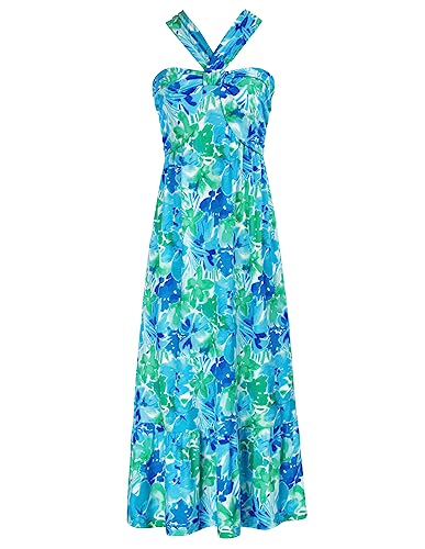 GRACE KARIN 2025 Women's Criss Cross Halterneck Sleeveless Summer Floral Print Flowy A Line Maxi Dress