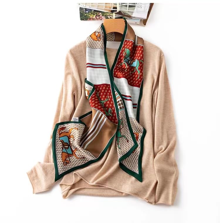 ANDANTINO 100% Silk Scarf for Women 59”*6.3” Long Shawls for Headscarf and Neck- Oblong Hair Wraps with Gift Packed