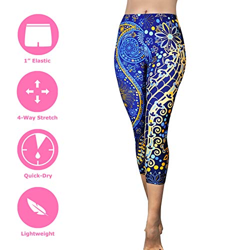 Comfy Yoga Pants - Workout Capris - High Waist Workout Leggings for Women - Lightweight Printed Yoga Legging - Size S/M 4-10