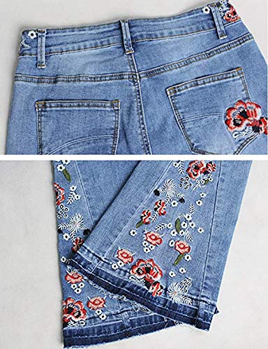 Lisskolo Bell Bottom Jeans for Women Flared Floral Embroidered Jean Wide Leg Denim Pants