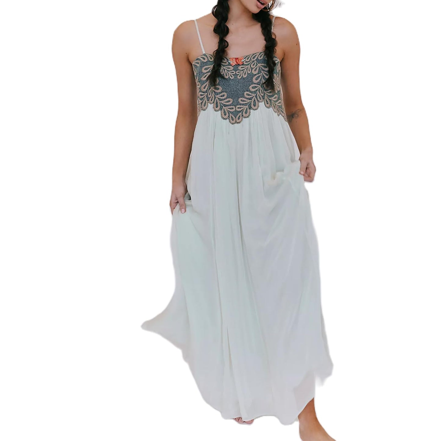 Women Summer Dresses Flowy Smocked Maxi Dress Sleeveless Tie Shoulder Boho Dresses Y2K Floral Beach Sundresses