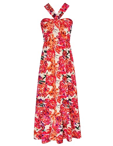 GRACE KARIN 2025 Women's Criss Cross Halterneck Sleeveless Summer Floral Print Flowy A Line Maxi Dress
