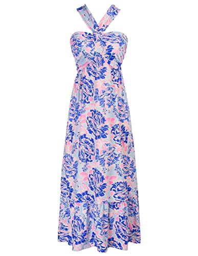 GRACE KARIN 2025 Women's Criss Cross Halterneck Sleeveless Summer Floral Print Flowy A Line Maxi Dress