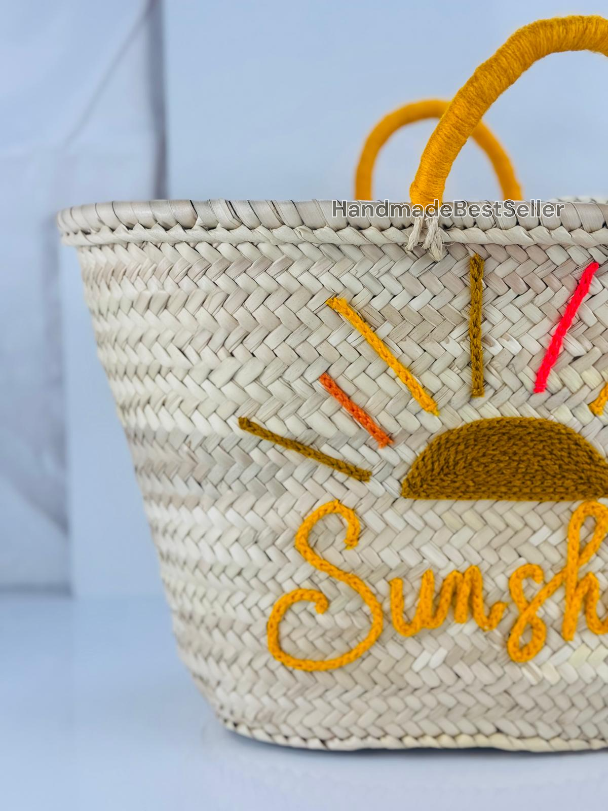 HandmadeBestSeller - Handmade Straw Basket with Sunshine Embroidery