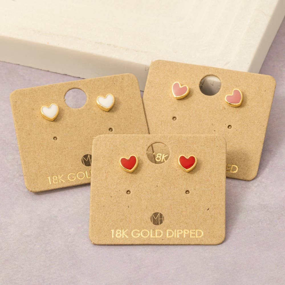 Fame Accessories - Gold Dipped Mini Enamel Heart Stud Earrings: RD