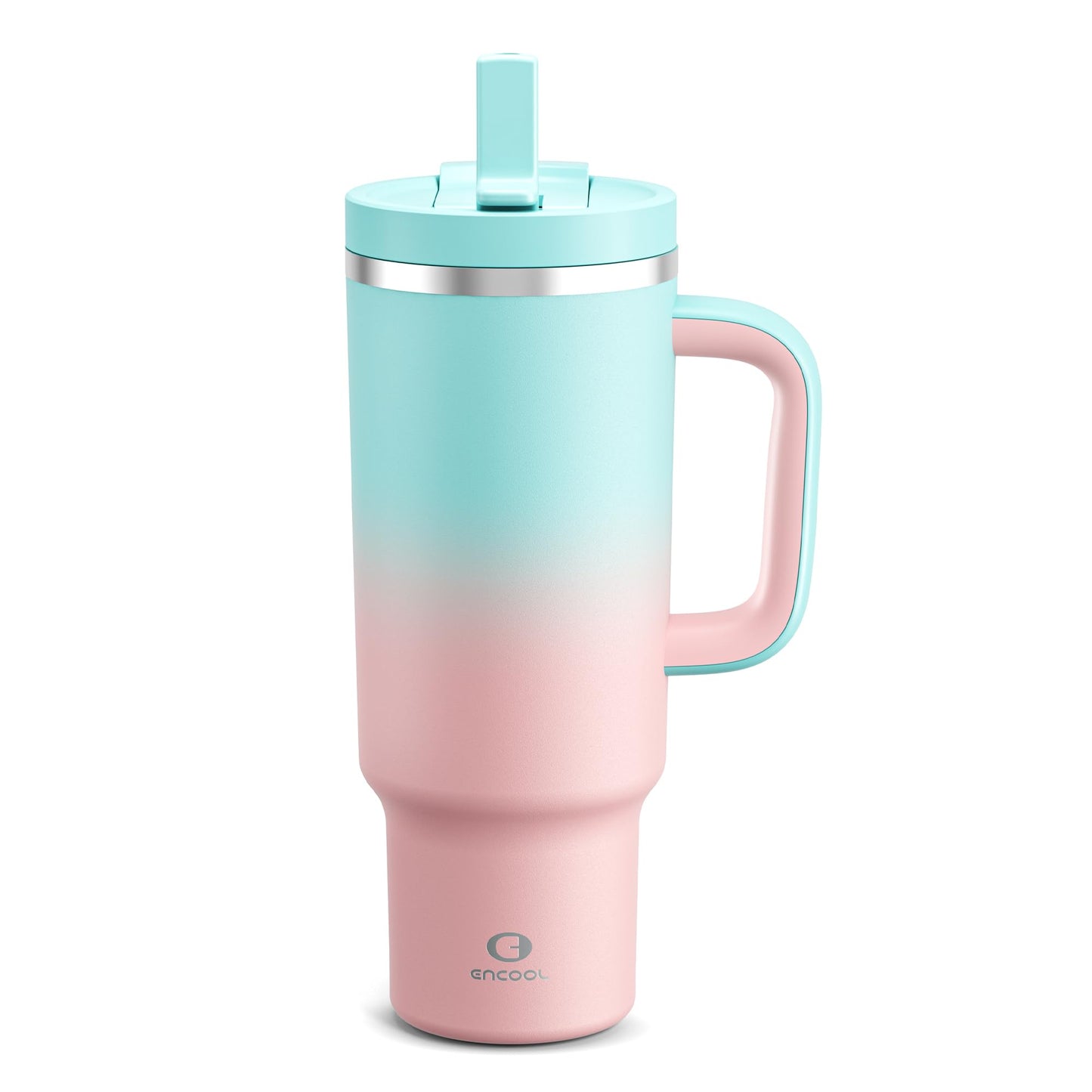 32 oz Tumbler with Handle and Straw: Stainless Steel Insulated Tumbler Keeps Cold for 24 Hours, Leakproof Travel Cup Fits in Cup Holder and BPA-Free, Aquamarine Blue