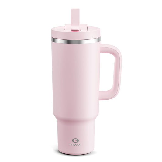 32 oz Tumbler with Handle and Straw: Stainless Steel Insulated Tumbler Keeps Cold for 24 Hours, Leakproof Travel Cup Fits in Cup Holder and BPA-Free, Aquamarine Blue