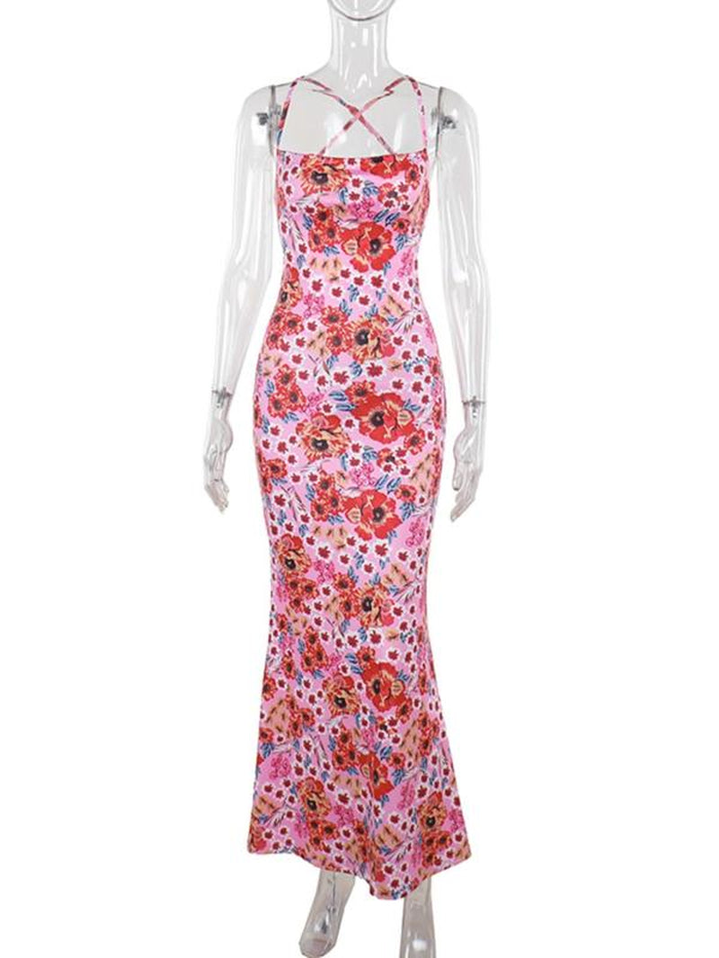 Women'S Ditsy Floral Print Cami Dress, Boho Sleeveless Spaghetti Strap Long Dress for Beach Holiday Vacation, Ladies Summer Clothes