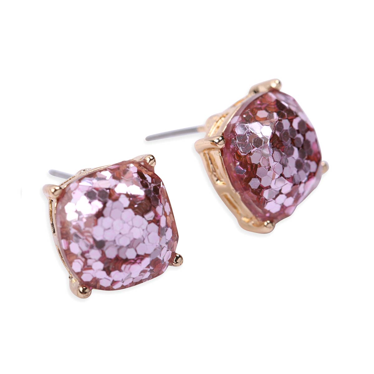MYS Wholesale Inc - Faceted Glitter Cushion Acrylic Post Earrings: Fuchsia