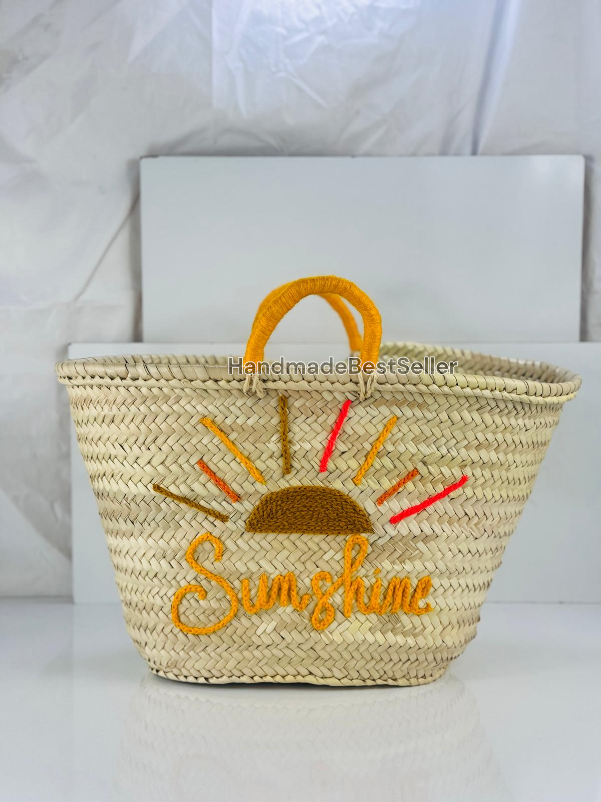 HandmadeBestSeller - Handmade Straw Basket with Sunshine Embroidery