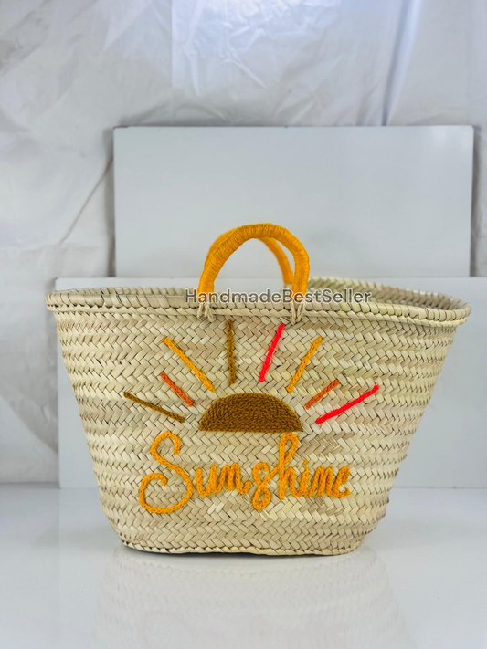 HandmadeBestSeller - Handmade Straw Basket with Sunshine Embroidery