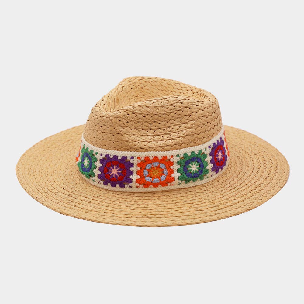 Sensibling Corp. - Floral Crochet Band Straw Hat
: White