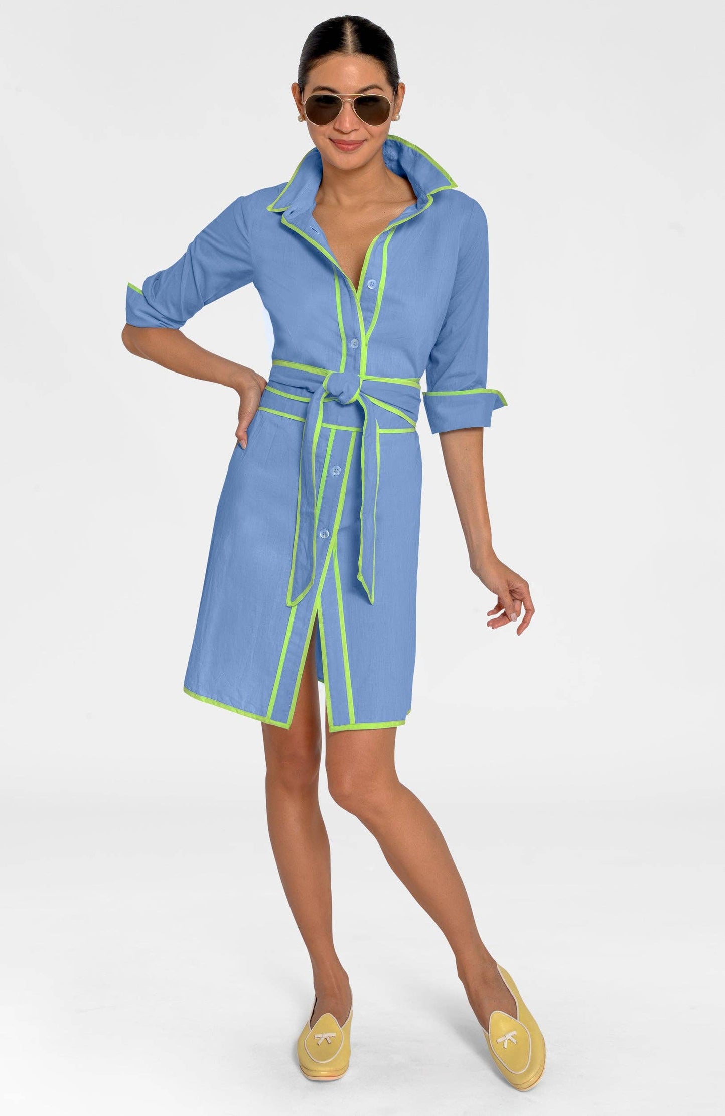Gretchen Scott LLC - Shirt Tails Short Dress - Cotton: Turquoise / S