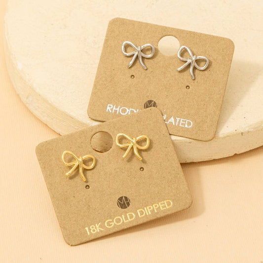 Fame Accessories - Gold Dipped Wire Ribbon Bow Stud Earrings: G
