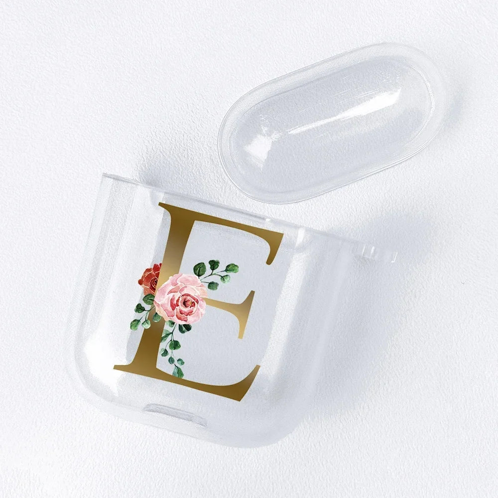 Rose Gold Alphabet Letter Clear Earphone Case For Apple AirPods 4 3rd 2 Pro2 Transparent Cover For Airpod 1 3 Protective Fundas
