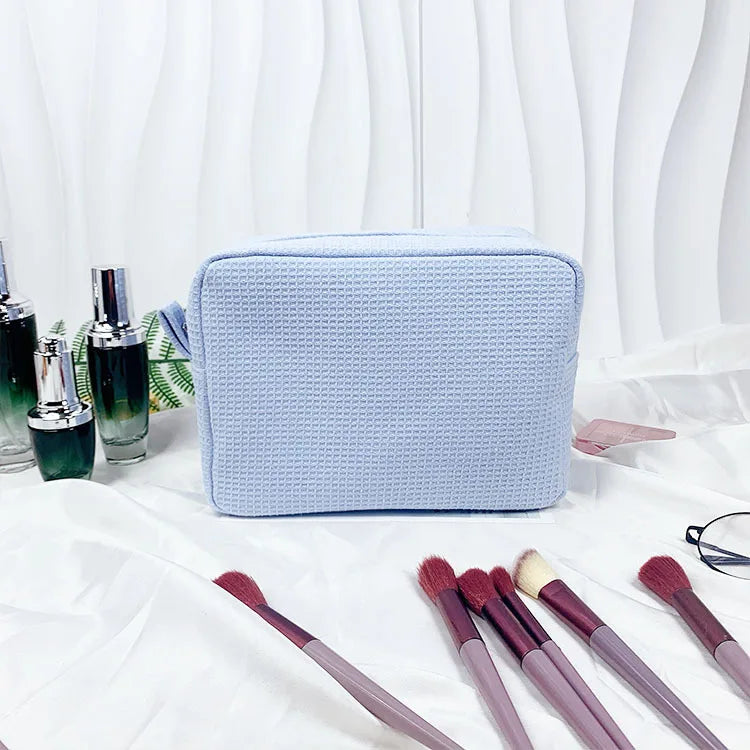 Personalized Makeup Bag -Travel Cosmetic Bag -Custom Waffle Weave Bag- Bridesmaid Gift - Monogram Toiletry Bag - Makeup Bag Set