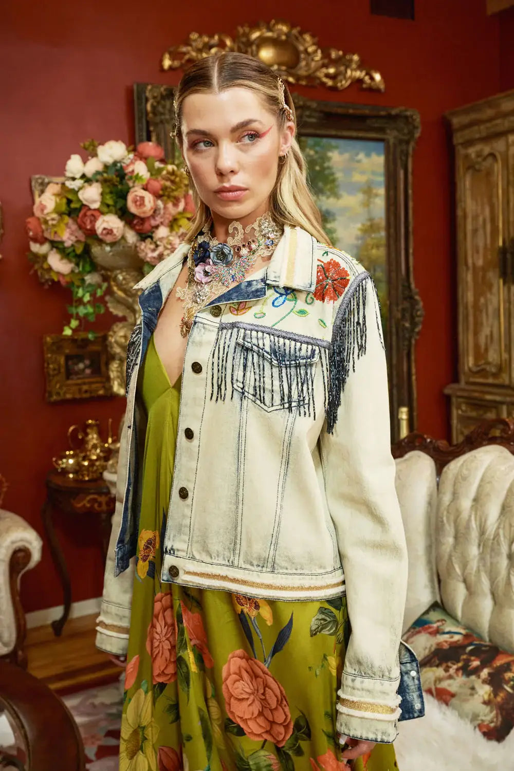 Aratta - Country Queen Embellished Denim Jacket: Washed Denim / M