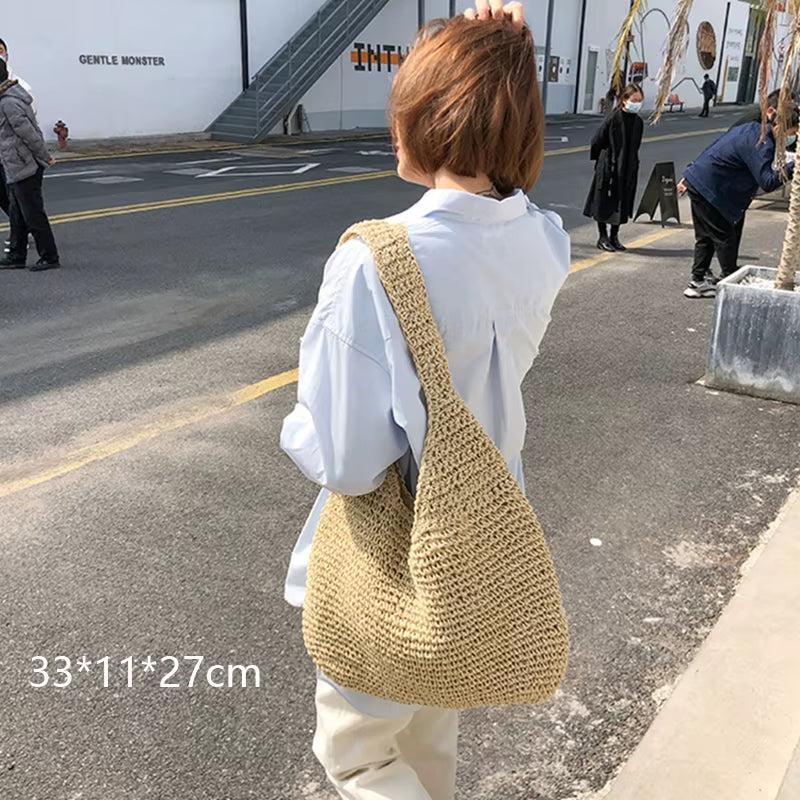 Woven Rattan Bag round Straw Shoulder Bag Small Beach Handbags Women Summer Hollow Handmade Messenger Crossbody Bags