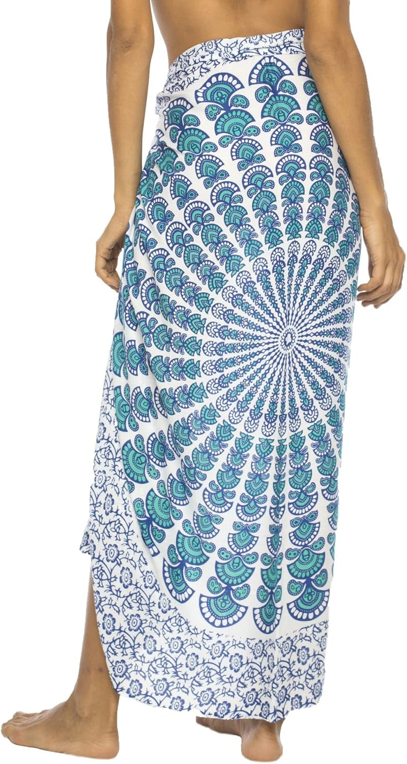 Womens Sarong Beach Swimsuit Bikini Cover up Wrap Peacock & Clip