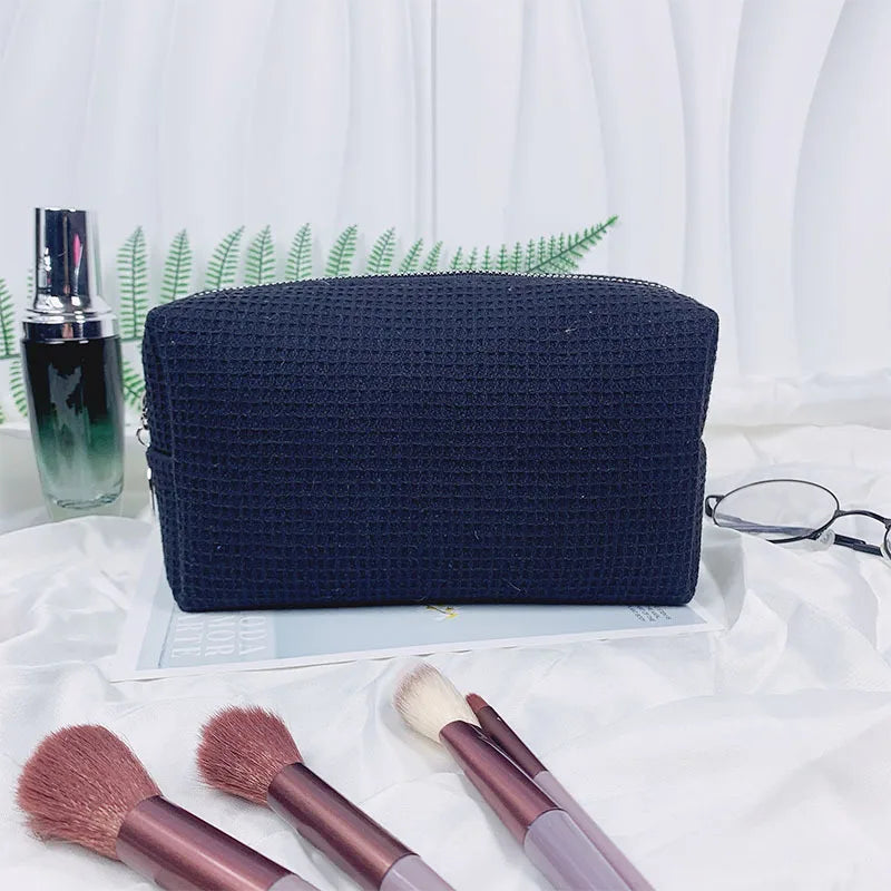 Personalized Makeup Bag -Travel Cosmetic Bag -Custom Waffle Weave Bag- Bridesmaid Gift - Monogram Toiletry Bag - Makeup Bag Set
