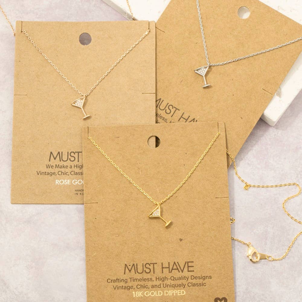 Fame Accessories - Gold Dipped Cz Martini Pendant Necklace: G