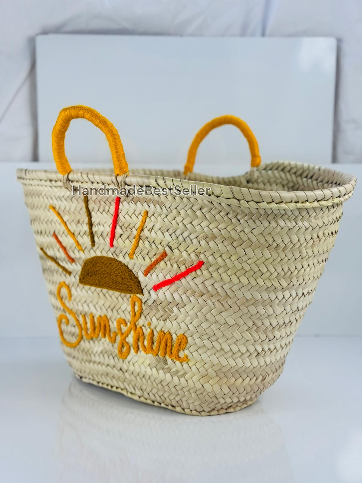 HandmadeBestSeller - Handmade Straw Basket with Sunshine Embroidery