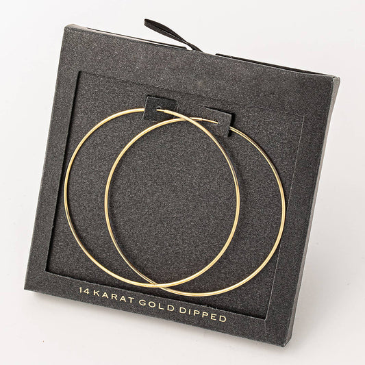 Fame Accessories - Secret Box Gold Dipped Thin 60Mm Hoop Earrings: GD