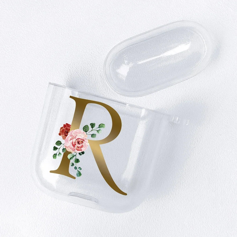 Rose Gold Alphabet Letter Clear Earphone Case For Apple AirPods 4 3rd 2 Pro2 Transparent Cover For Airpod 1 3 Protective Fundas
