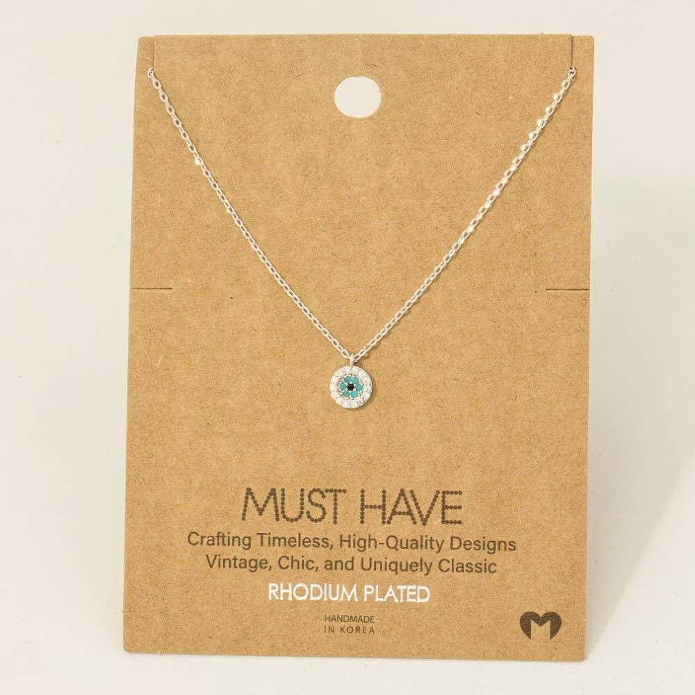 Fame Accessories - Gold Dipped Cz Trim Evil Eye Coin Necklace: RG