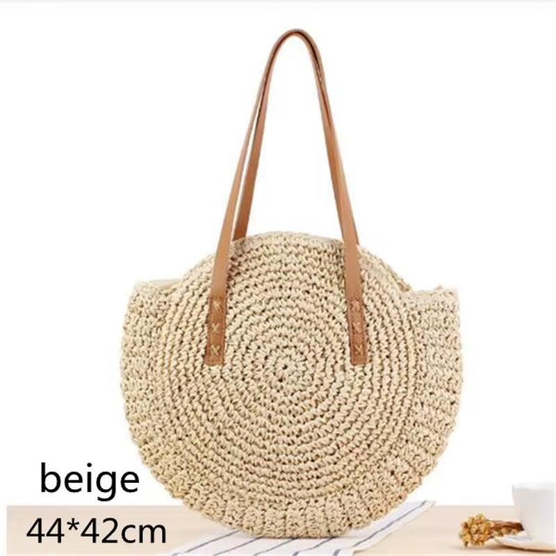 Woven Rattan Bag round Straw Shoulder Bag Small Beach Handbags Women Summer Hollow Handmade Messenger Crossbody Bags