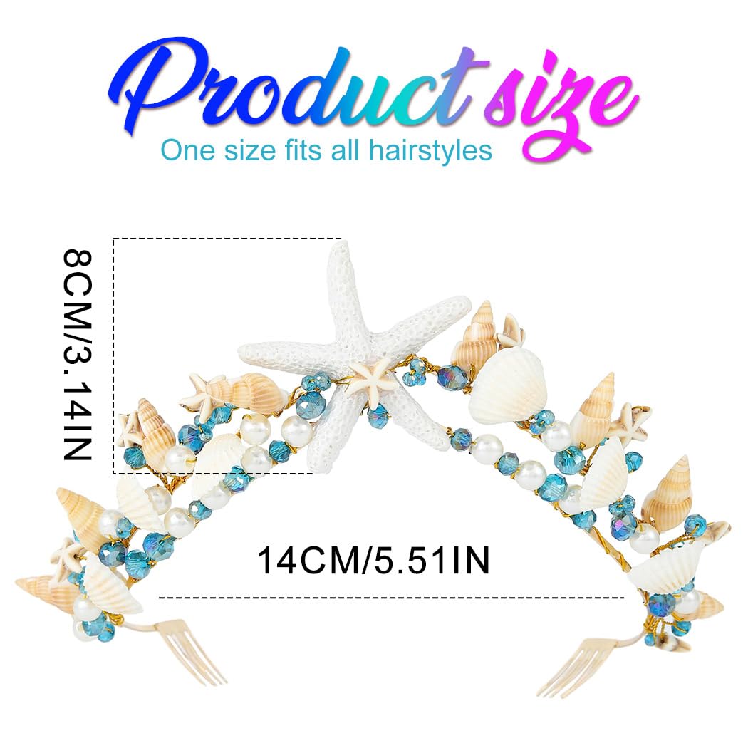 CAKURE Sea Star Crown Headband Boho Starfish Tiaras Beach Wedding Crowns Headpiece Sea Shell Headbands Pearl Beach Wedding Hair Accessories for Women