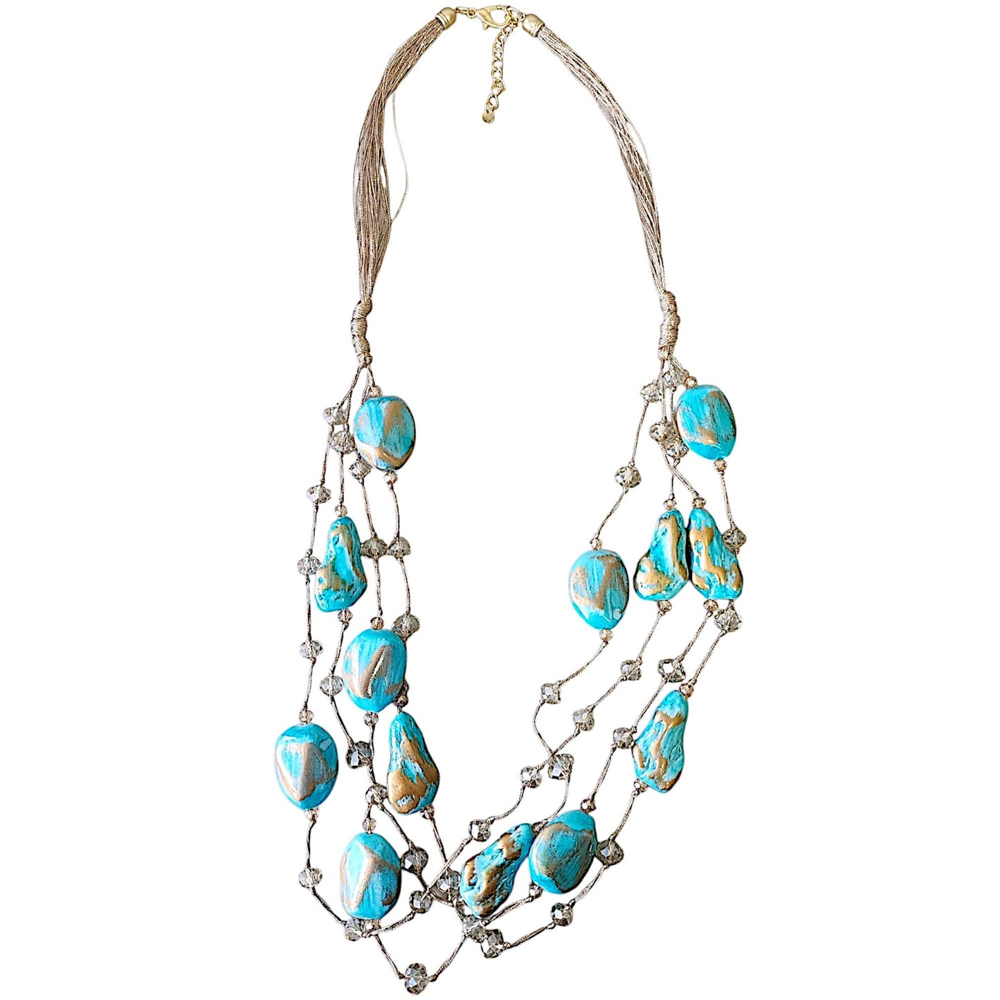 Bijoux Envie Statement Jewelry - Turquoise Blue Necklace | Boho Necklace | Wood | Beach | Sea