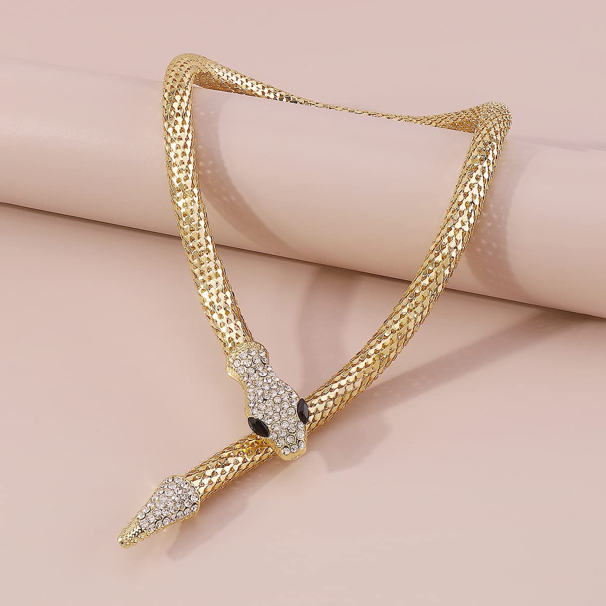 Angyape Gold Snake Necklace for Women, Trendy Bendable Chunky Statement Rhinestone Choker Flexible Exaggerated Medusa Necklace for Teen Girls Jewelry Gifts.