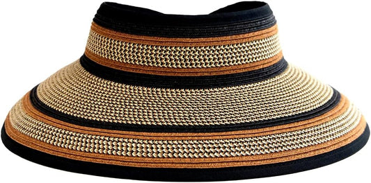San Diego Hat Company Women's One Size Ultrabraid Visor with Ribbon Trim and Black Velcro, Mixed Brown