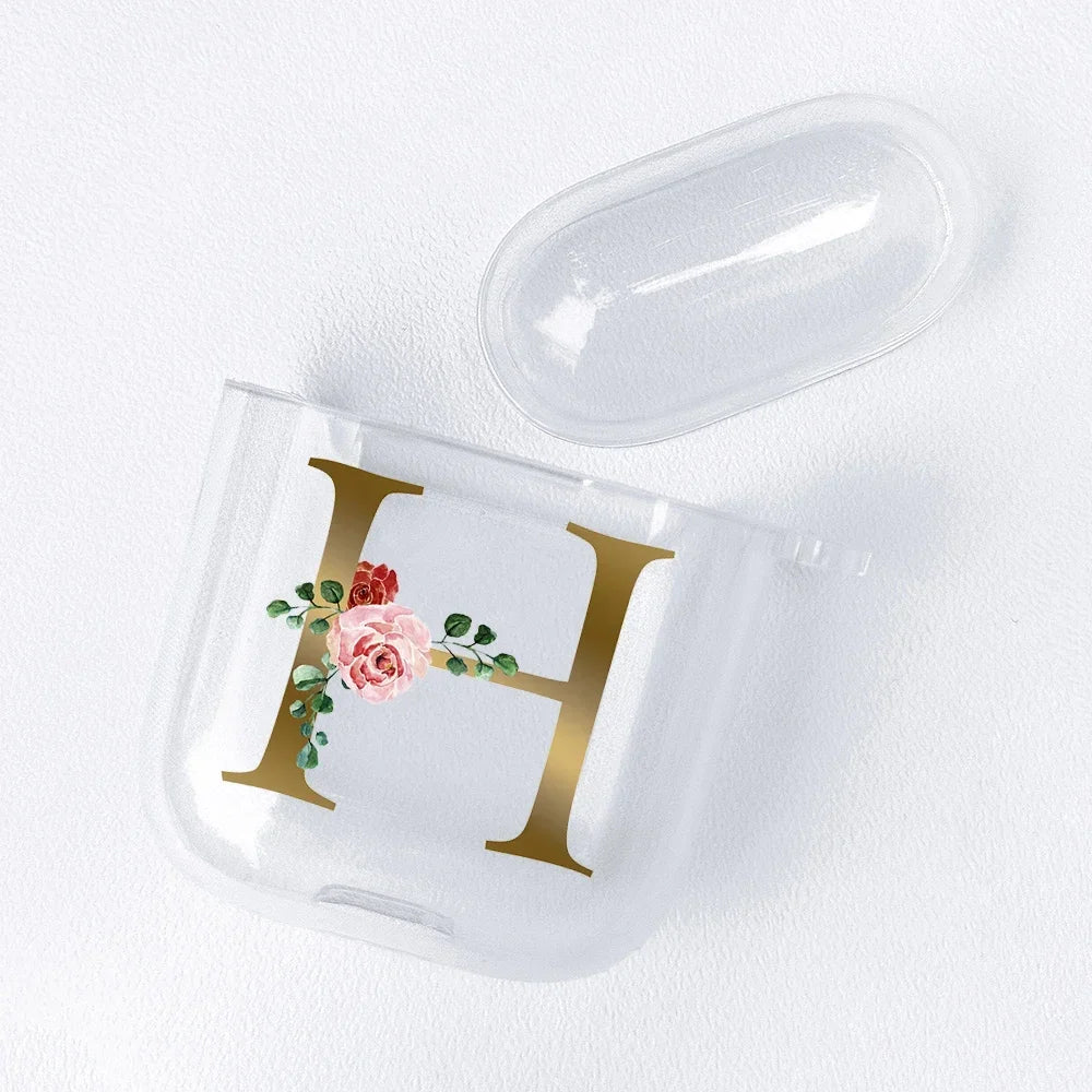 Rose Gold Alphabet Letter Clear Earphone Case For Apple AirPods 4 3rd 2 Pro2 Transparent Cover For Airpod 1 3 Protective Fundas