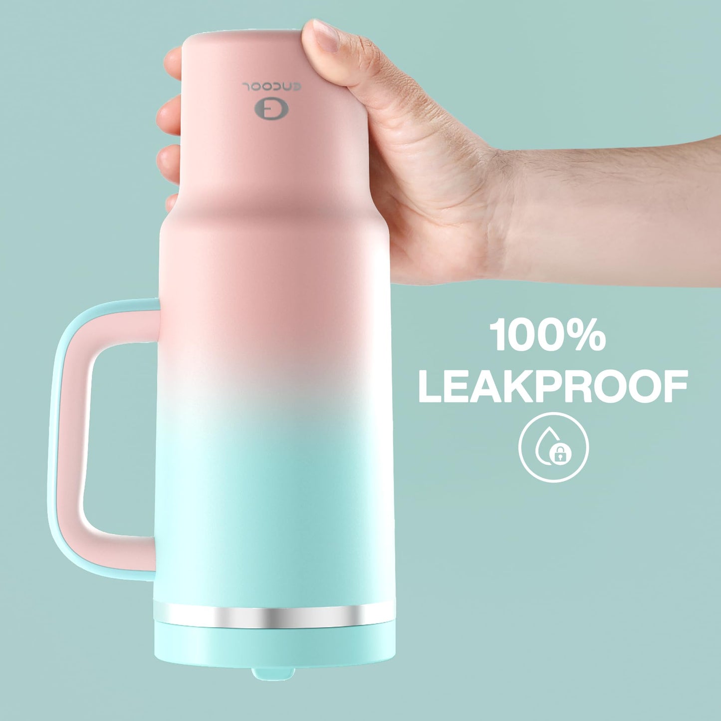 32 oz Tumbler with Handle and Straw: Stainless Steel Insulated Tumbler Keeps Cold for 24 Hours, Leakproof Travel Cup Fits in Cup Holder and BPA-Free, Aquamarine Blue