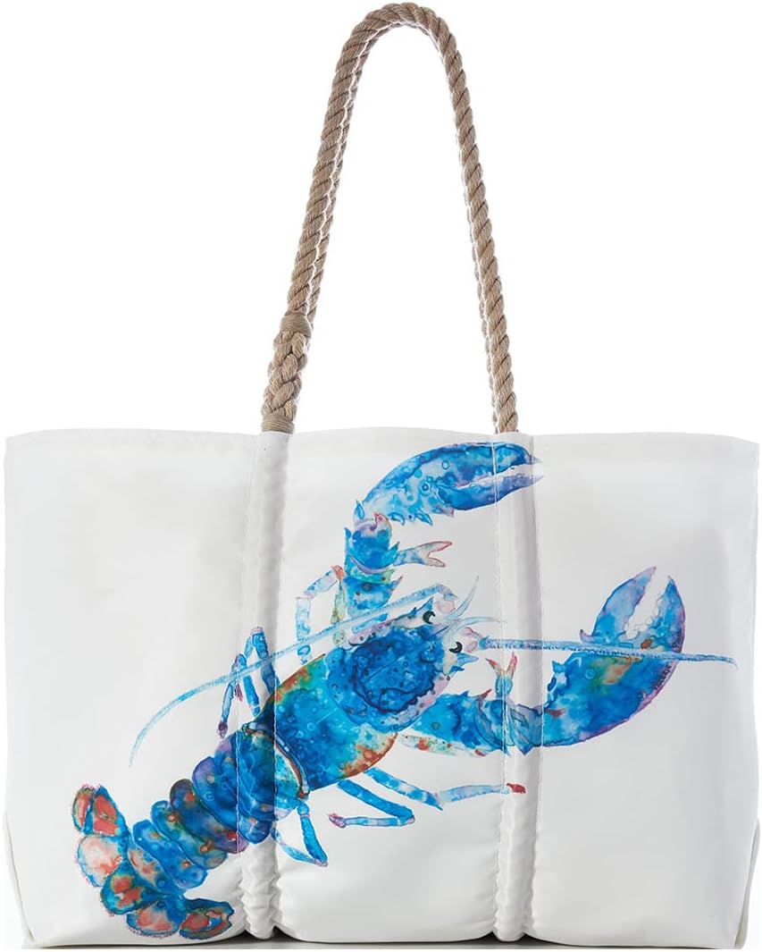 Sea Bags Recycled Sail Cloth Multicolor Lobster Large Tote Bag Beach Bag Tote, Large Travel Bag, Tote Bag for Work Rope Handles