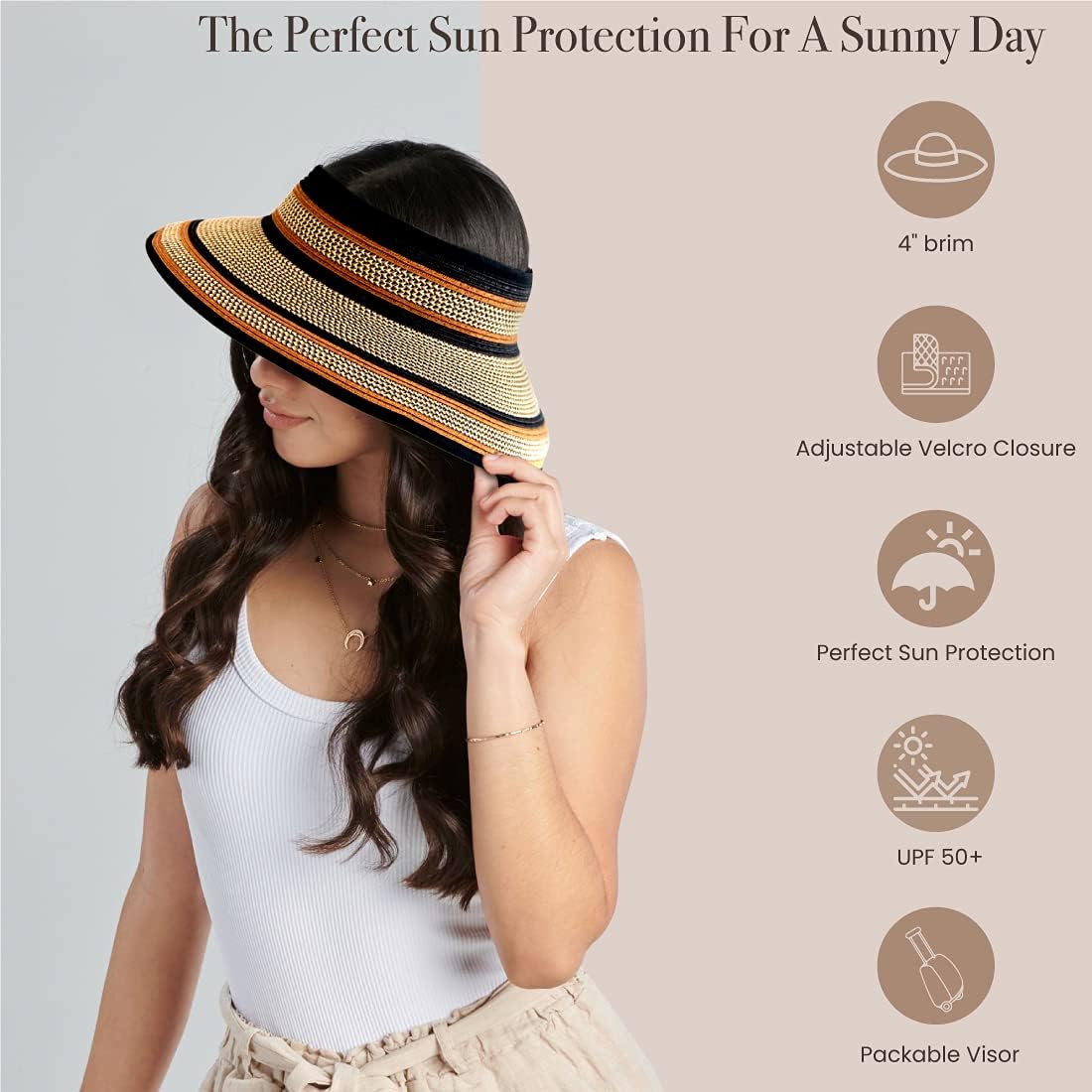 San Diego Hat Company Women's One Size Ultrabraid Visor with Ribbon Trim and Black Velcro, Mixed Brown