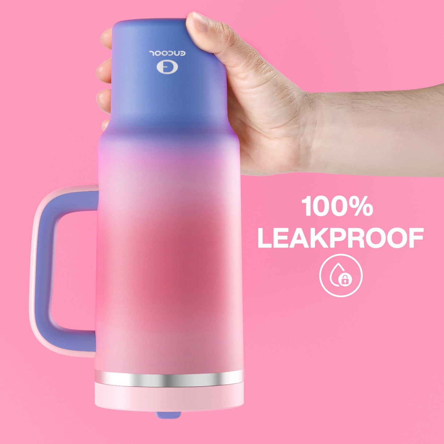 32 oz Tumbler with Handle and Straw: Stainless Steel Insulated Tumbler Keeps Cold for 24 Hours, Leakproof Travel Cup Fits in Cup Holder and BPA-Free, Aquamarine Blue