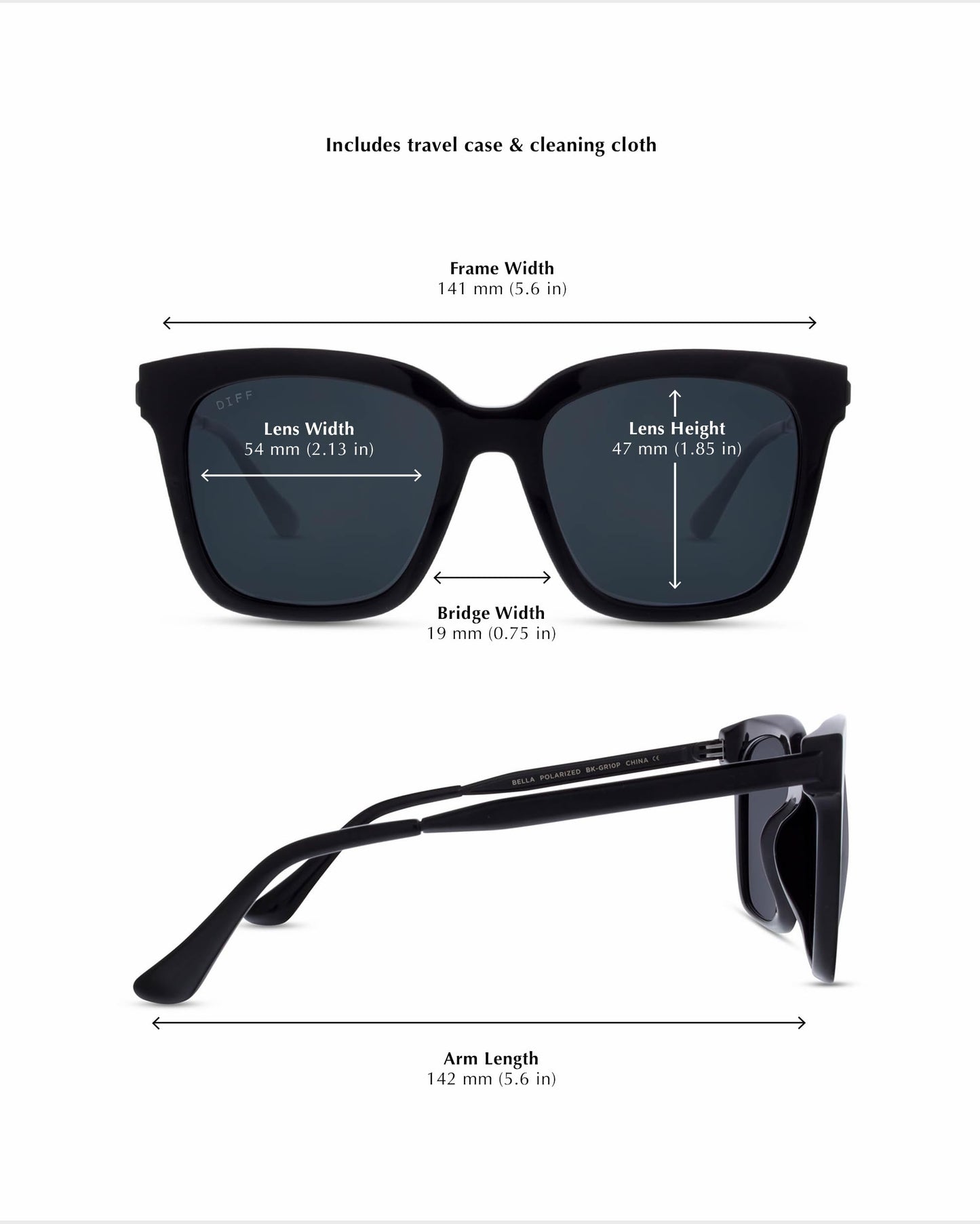 DIFF Bella Designer Square Oversized Sunglasses for Women UV400 Protection, Tortoise frame w/giftable travel case