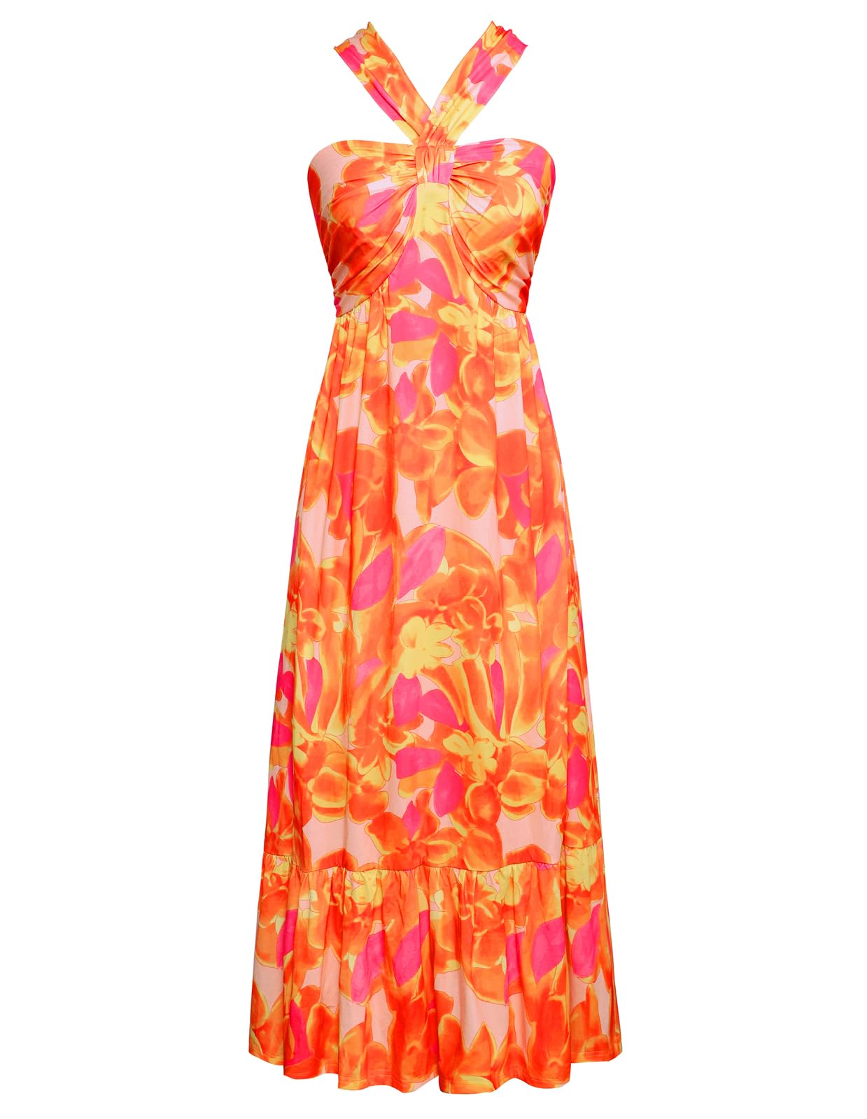 GRACE KARIN 2025 Women's Criss Cross Halterneck Sleeveless Summer Floral Print Flowy A Line Maxi Dress